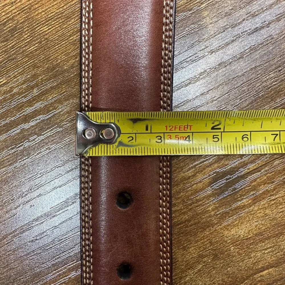 Johnston & Murphy Mens Brown Leather Dress Belt Triple Stitch Size 44 75-7312‎